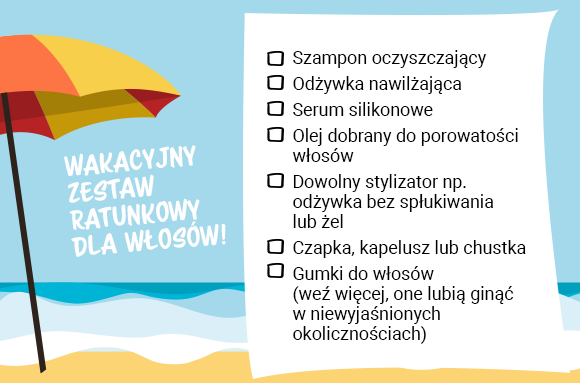 jak chronić włosy na wakacjach, infografika