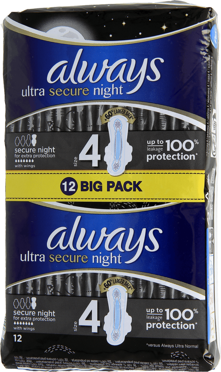 Always, Ultra Secure Night, podpaski higieniczne ze skrzydełkami, 12 ...
