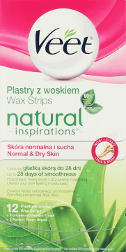 Veet, Natural Inspirations, plastry z woskiem, skóra normalna i sucha, 12 szt., nr kat. 219719