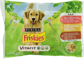 Purina, Friskies, pełnoporcjowa karma dla dorosłych psów, zestaw 4 dań, 4x100 g, nr kat. 236891