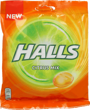 Halls, Citrus Mix, mieszanka cukierków z witaminą C o smaku cytrynowym, 65 g, nr kat. 256612