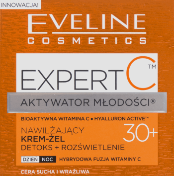 Eveline Cosmetics, ExpertC, nawilżający krem-żel detoks+rozświetlenie, na dzień i na noc, 30+, 50 ml, nr kat. 233736