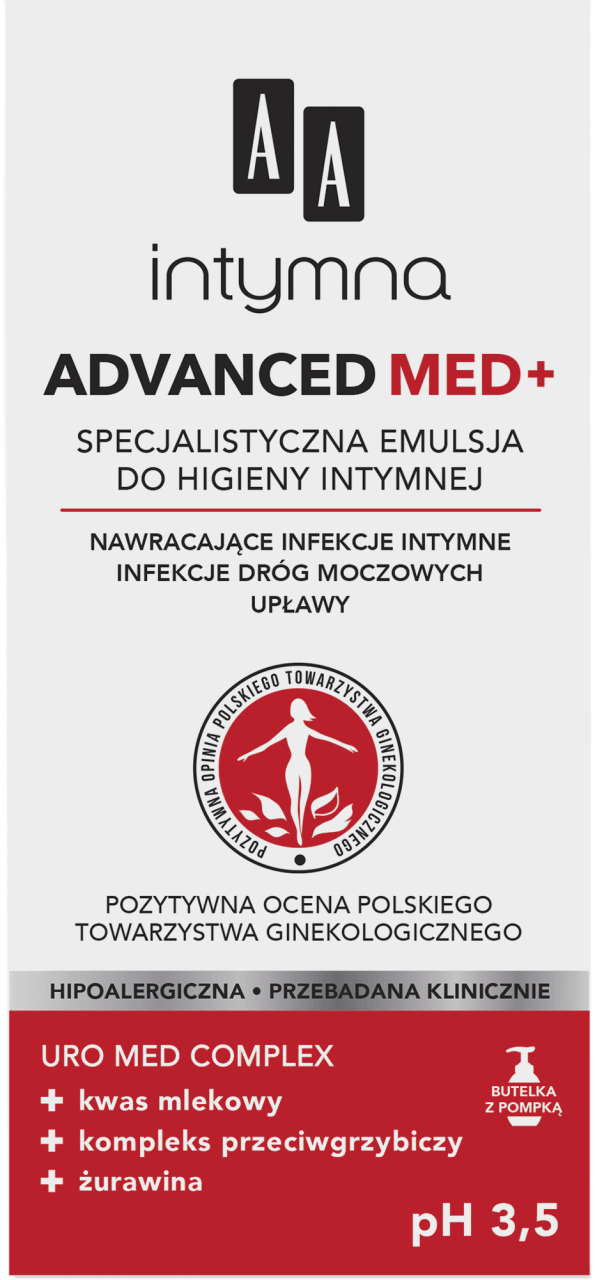 AA,specjalistyczna emulsja do higieny intymnej, Advanced Med+ pH 3,5,przód