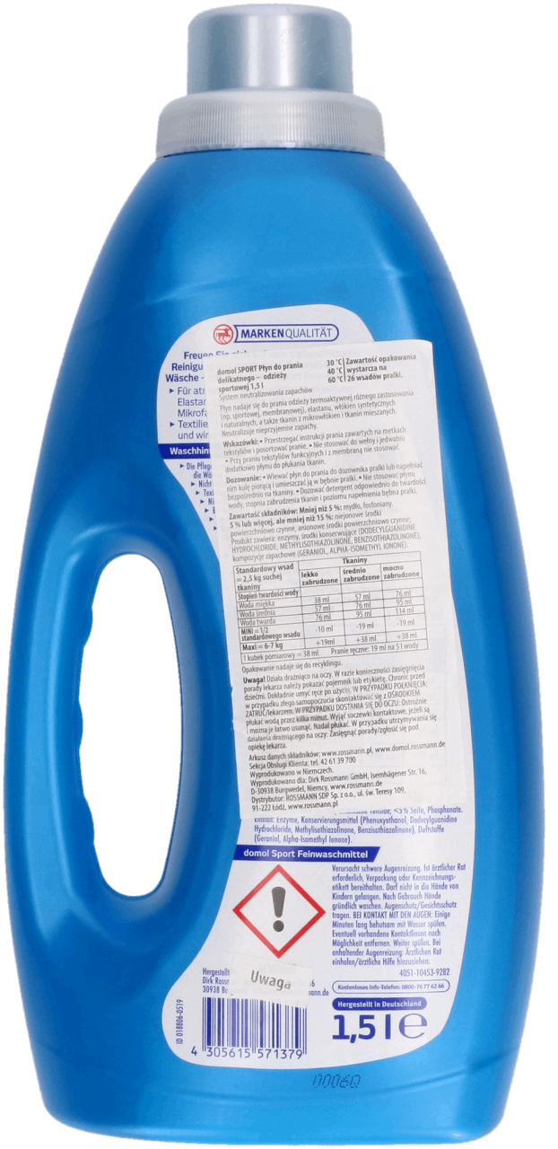 Płyn Do Prania Odzieży Narciarskiej DOMOL, Sport, płyn do prania delikatnego odzieży sportowej, 1500 ml