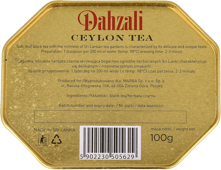 DAHZALI,herbata czarna, ceylon tea,dół