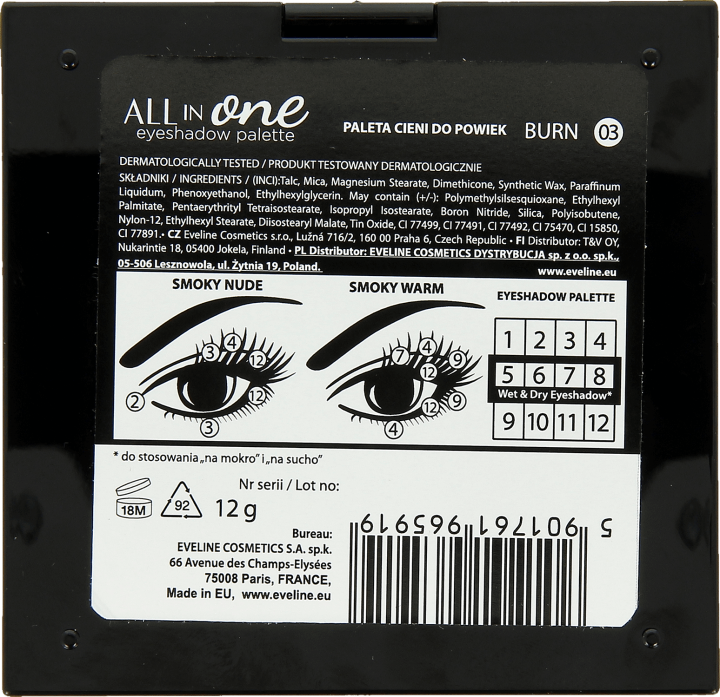 EVELINE COSMETICS, All in One, paleta cieni do powiek nr 3 BURN, 12 g ...
