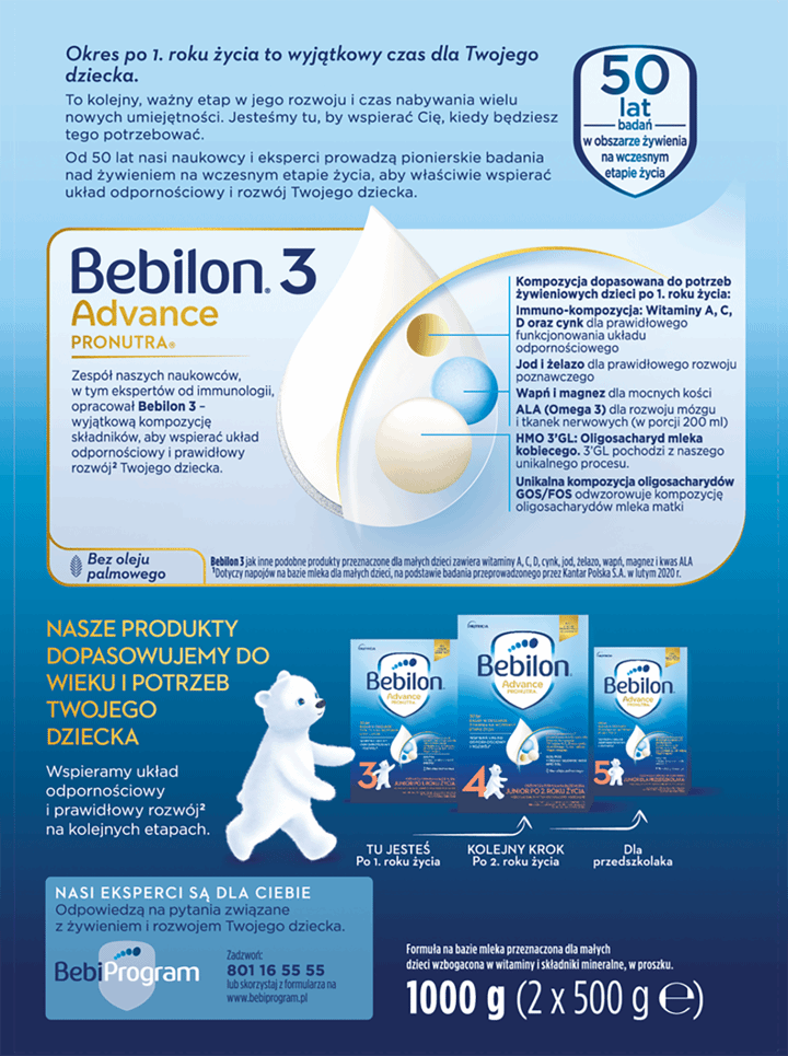 BEBILON,odżywcza formuła na bazie mleka dla dzieci powyżej 1 r.ż.,tył