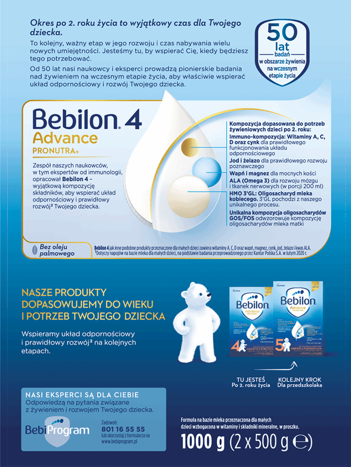 BEBILON,odżywcza formuła na bazie mleka dla dzieci po 24 m-cu,tył