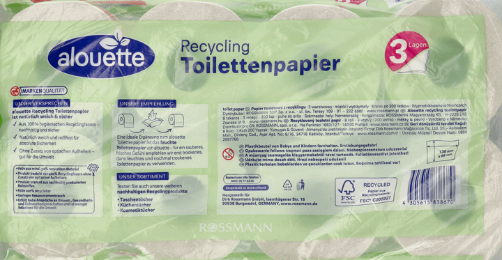 ALOUETTE,papier toaletowy z recyklingu 3-warstwowy,tył