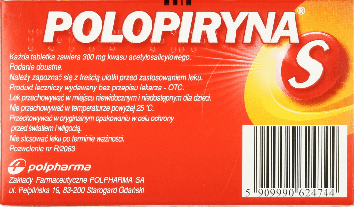 POLOPIRYNA,tabletki przeciwbólowe, 300 mg,tył