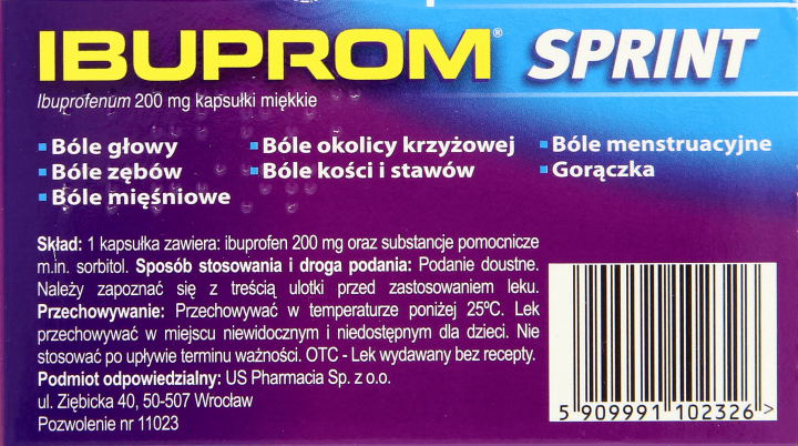IBUPROM,200 mg, przeciwbólowe kapsułki miękkie,tył