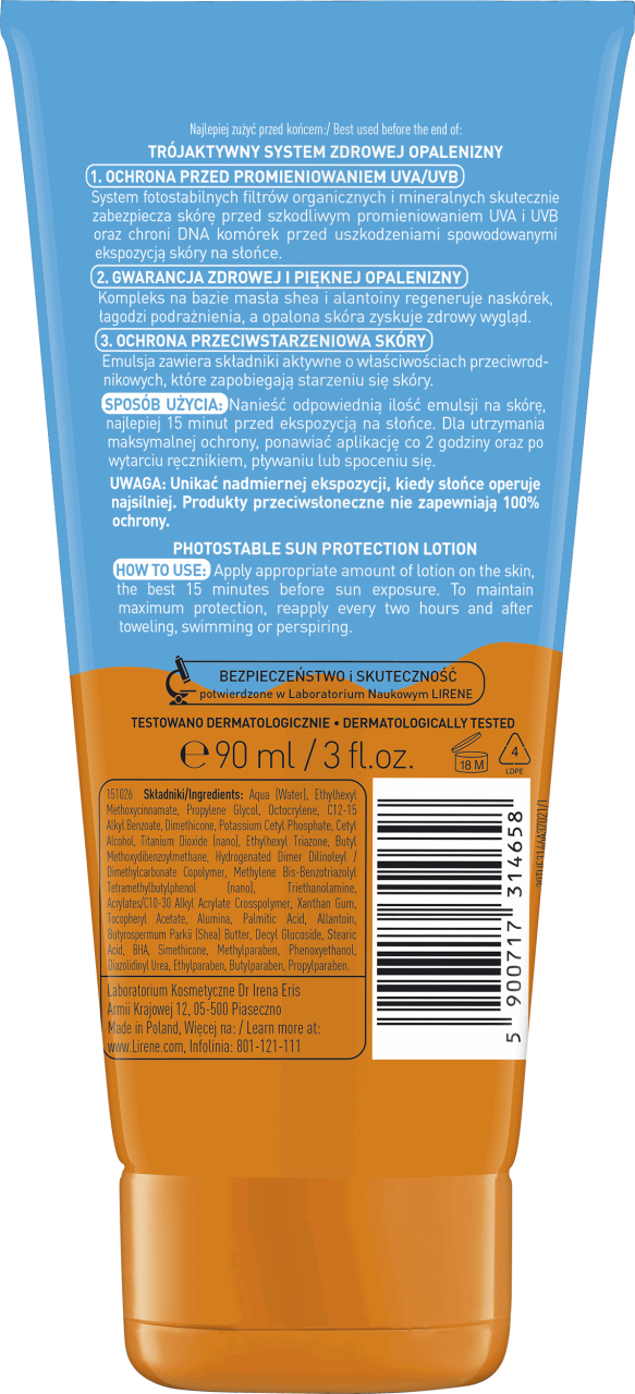 Lirene Emulsja Ochronna Spf 50 LIRENE, emulsja ochronna, skóra wrażliwa bardzo wysoka ochrona, SPF 50+, 90 ml | Drogeria