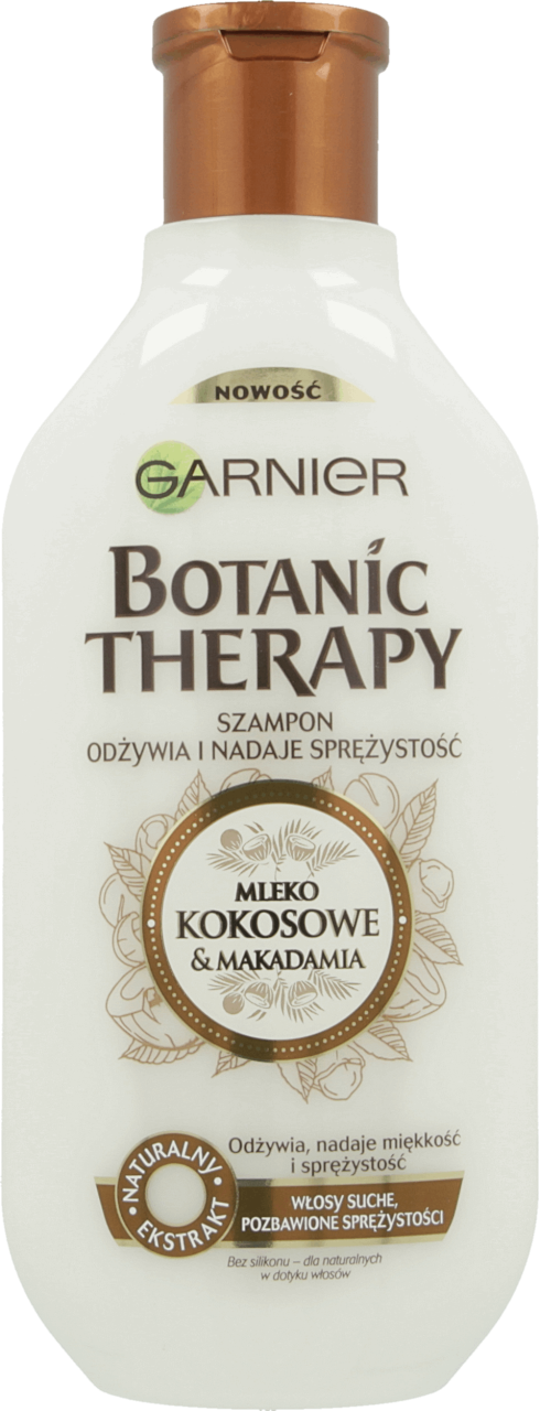 GARNIER BOTANIC THERAPY,szampon nadający sprężystość włosów, mleko kokosowe i makadamia,przód