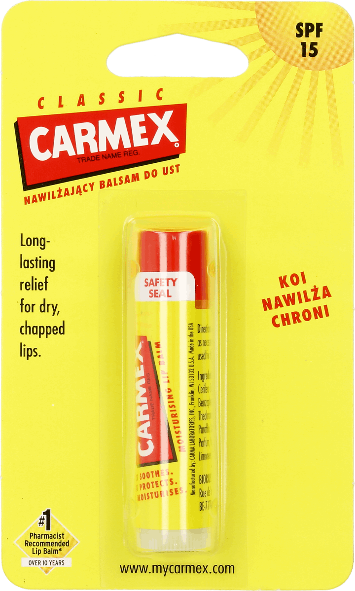 CARMEX,nawilżający balsam do ust, SPF 15,przód