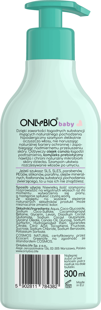 ONLYBIO,hipoalergiczny szampon dla skóry wrażliwej, alergicznej, z AZS,tył