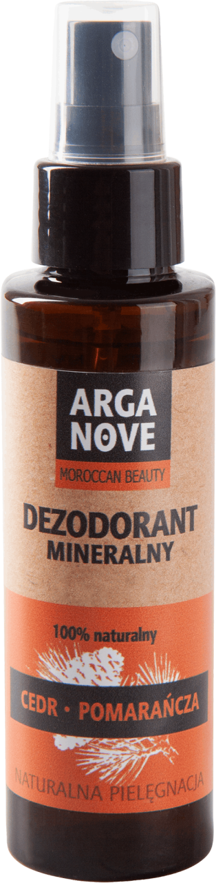 ARGANOVE,naturalny dezodorant mineralny, ałunowy do ciała w sprayu, cedr i pomarańcza,przód