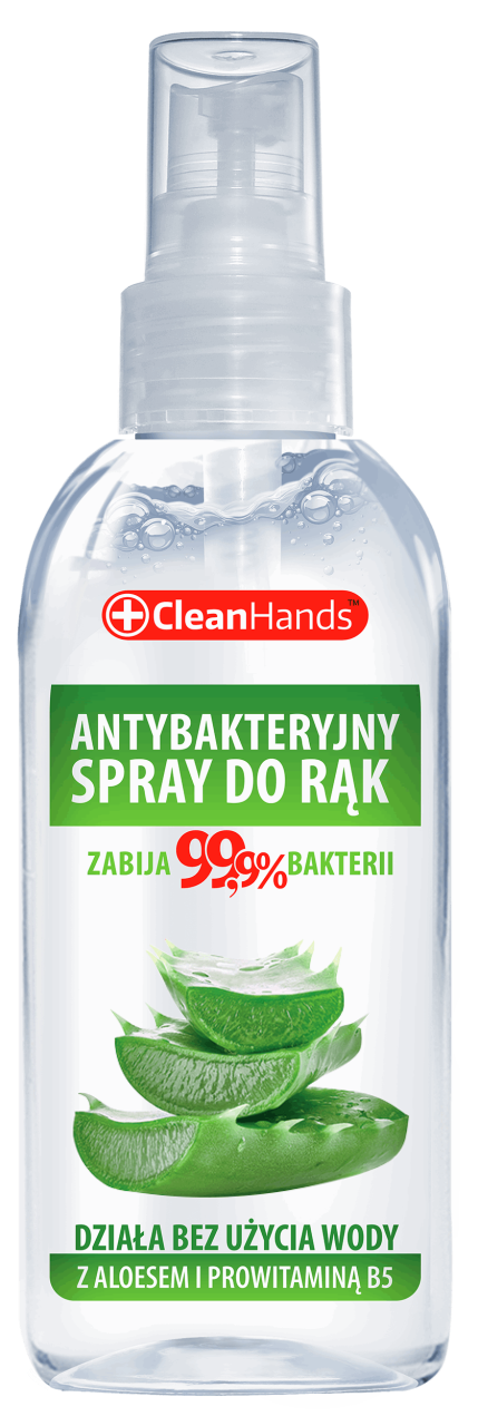 CLEANHANDS,antybakteryjny spray do rąk z aloesem i prowitaminą B5,przód