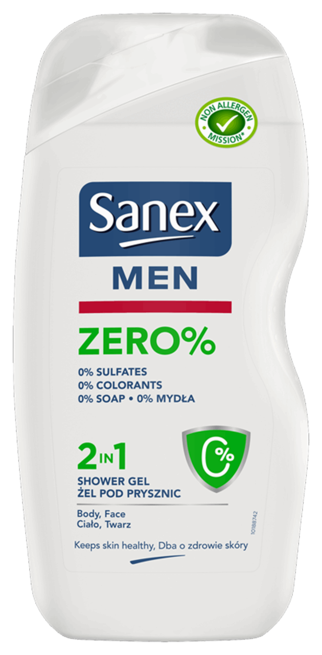 SANEX MEN,delikatny żel pod prysznic 2w1, Vegan,przód