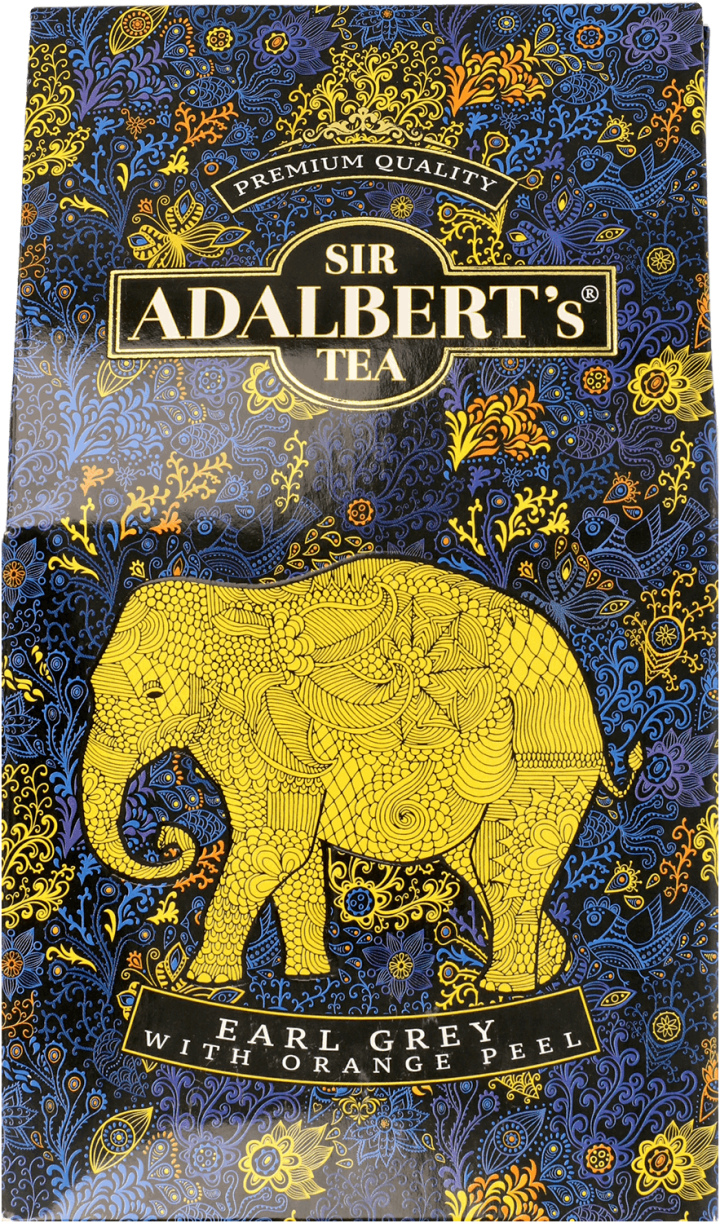SIR ADALBERT'S TEA,herbata czarna liściasta z kawałkami skórki pomarańczy,przód