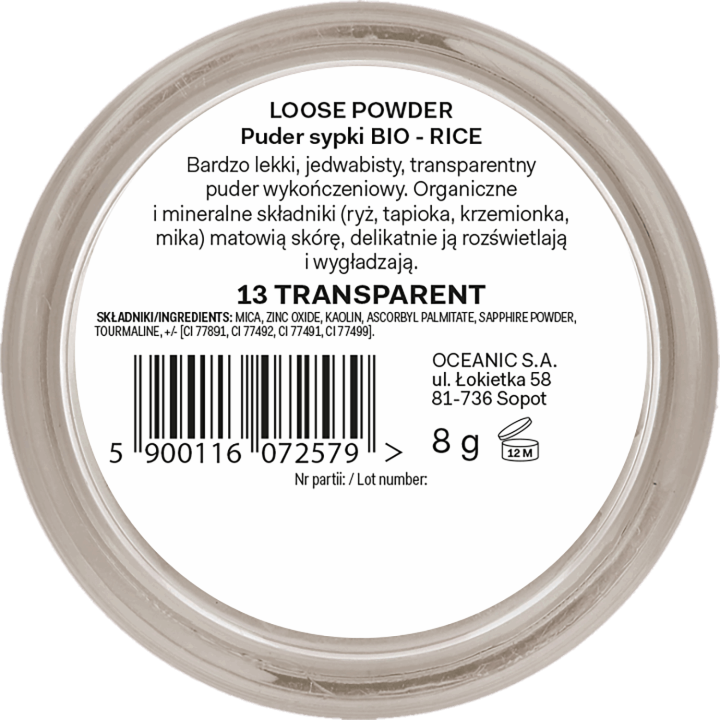 AA WINGS OF COLOR,puder do twarzy Bio Rice nr 13 Transparent,tył