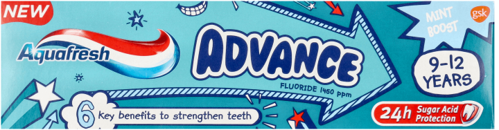 AQUAFRESH,pasta do zębów dla dzieci 9-12 lat,przód