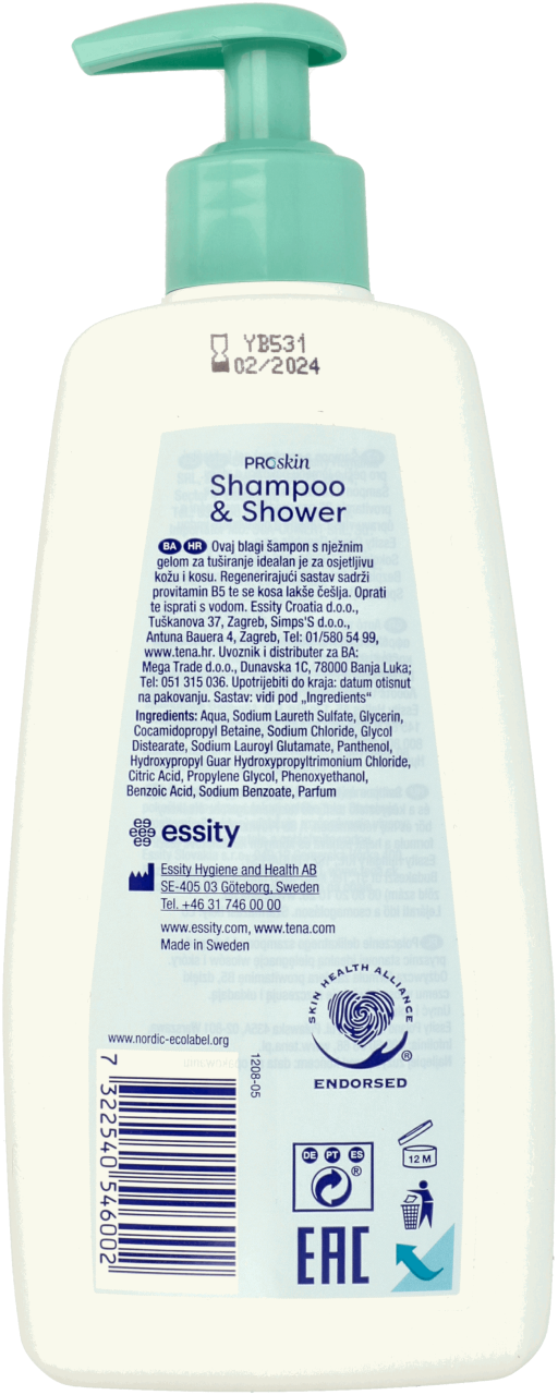 TENA,żel pod prysznic i szampon do włosów dla osób starszych, 2w1,tył