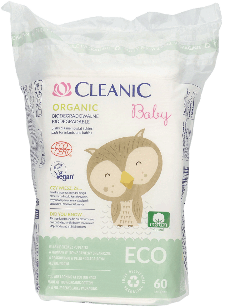 CLEANIC,biodegradowalne płatki dla niemowląt i dzieci,tył