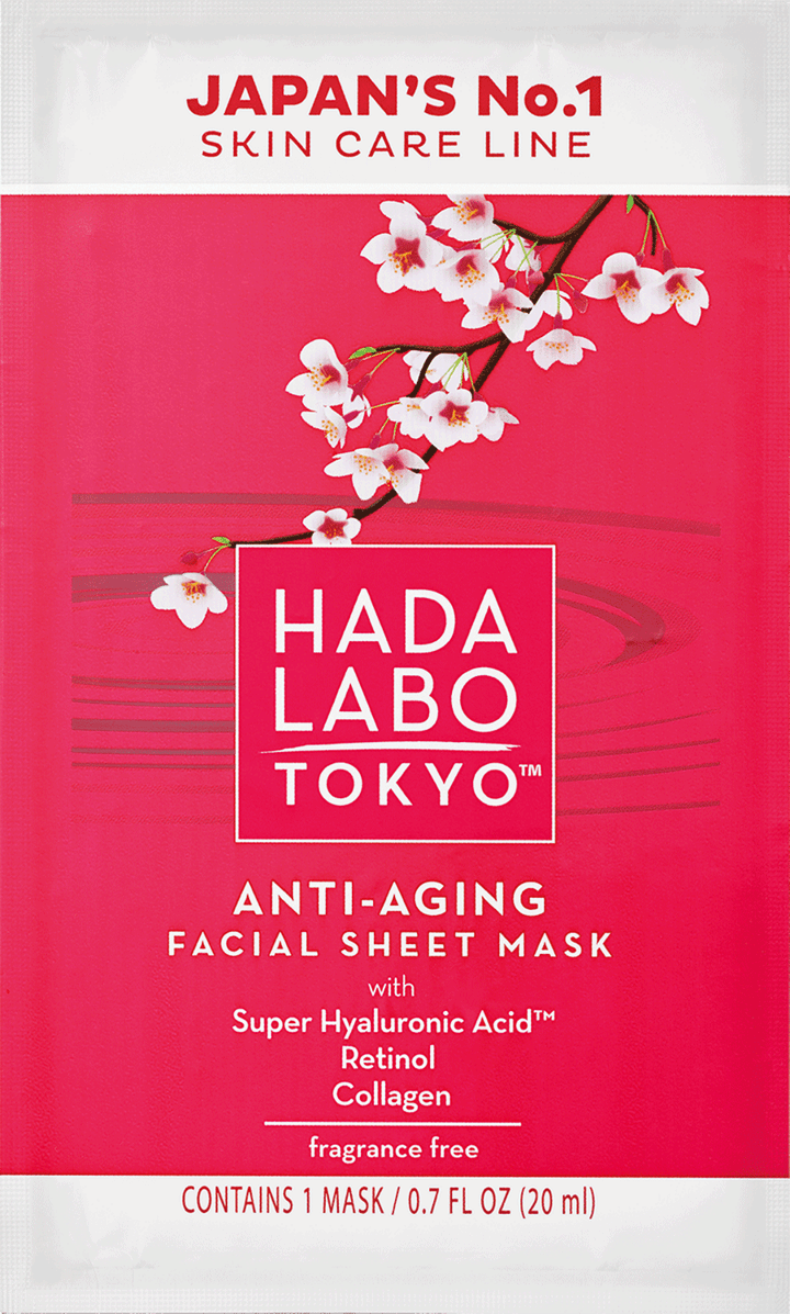 HADA LABO TOKYO,przeciwzmarszczkowa maska nawilżająca na tkaninie,przód