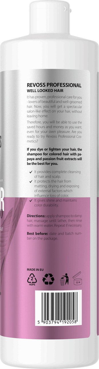 REVOSS,szampon do włosów farbowanych, chroniący kolor,lewa