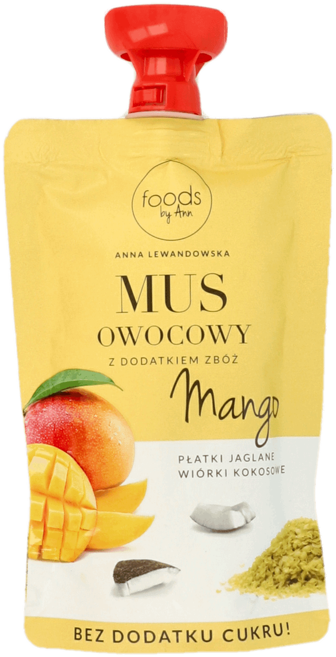 FOODS BY ANN,mus owocowy mango z dodatkiem zbóż,przód