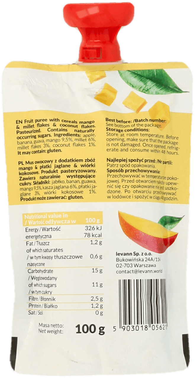 FOODS BY ANN,mus owocowy mango z dodatkiem zbóż,tył