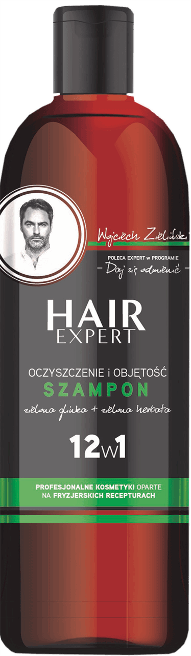 HAIR EXPERT,szampon do włosów 12w1 zielona glinka,przód