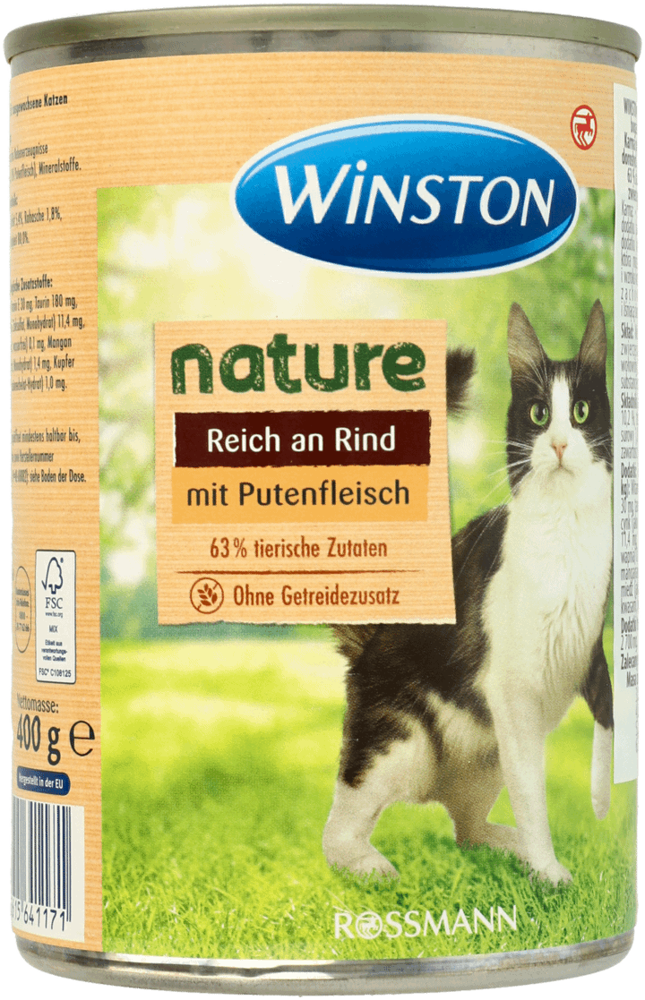 WINSTON,karma pełnoporcjowa, mokra dla dorosłych kotów z wołowiną i indykiem,przód