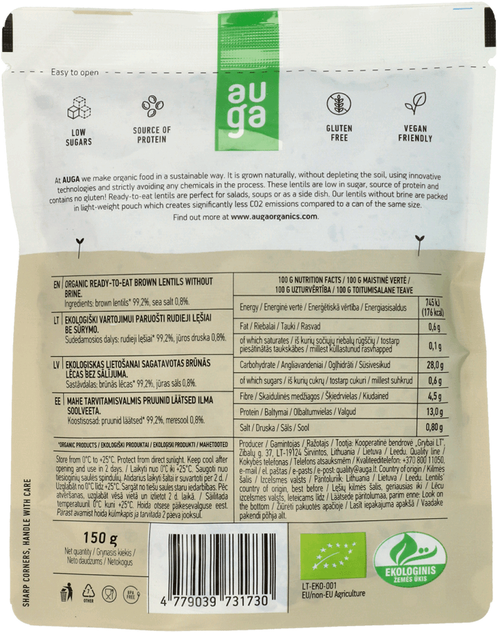AUGA,ekologiczna brązowa soczewica,tył