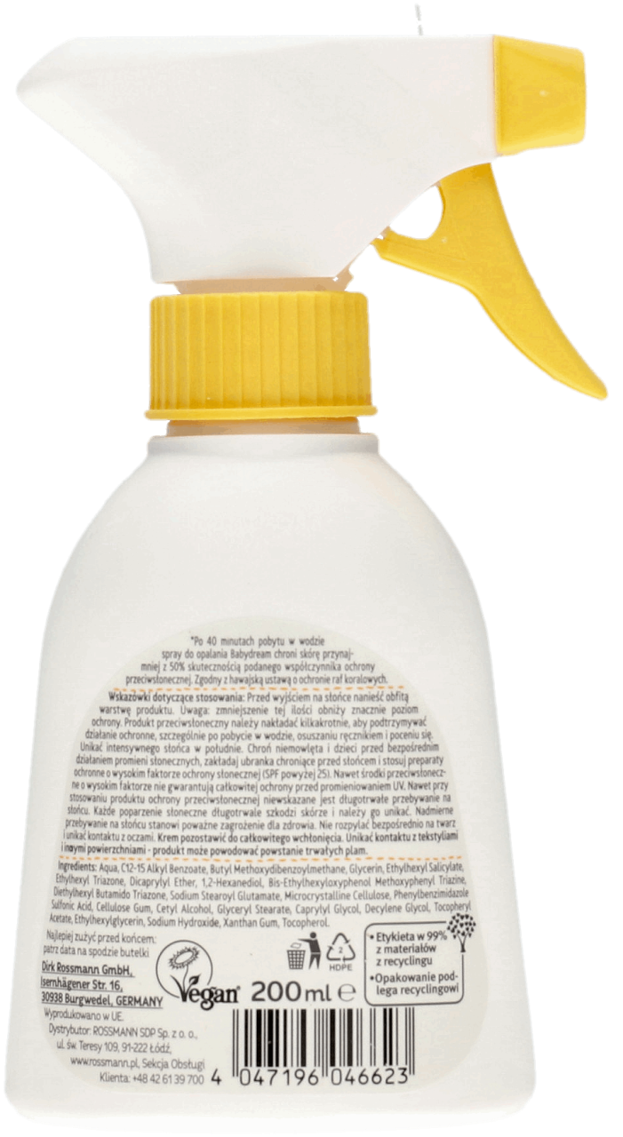 BABYDREAM,spray przeciwsłoneczny dla niemowląt i małych dzieci, SPF 50+,tył