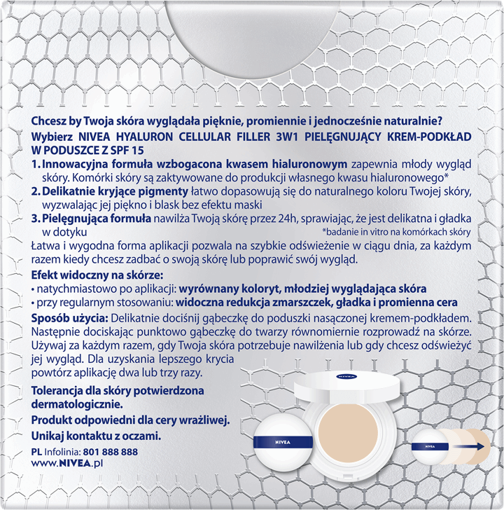 NIVEA,przeciwmarszczkowy krem- podkład w poduszce z kwasem hialuronowym, 02 naturalny,tył