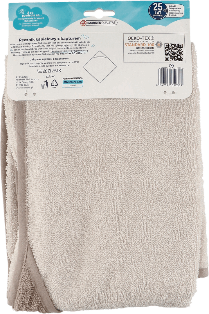 BABYDREAM,ręcznik z kapturem 80x80 cm,tył