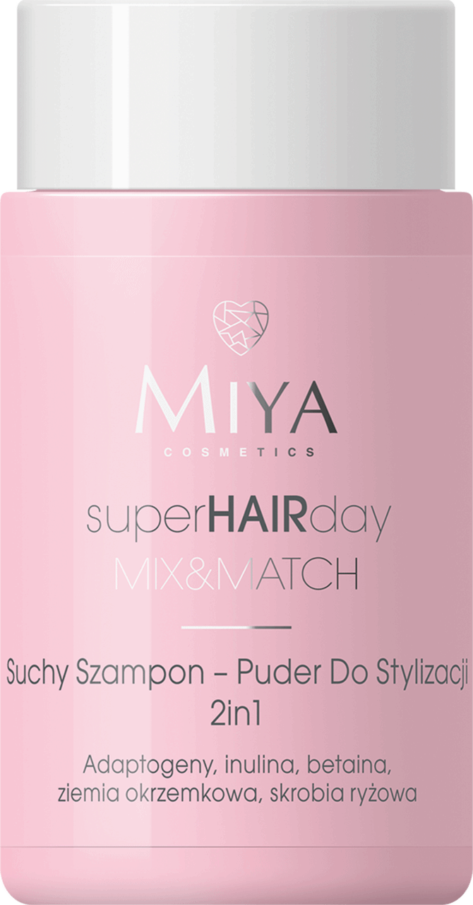 MIYA COSMETICS,suchy szampon puder do stylizacji włosów, 2w1,kompozycja-1