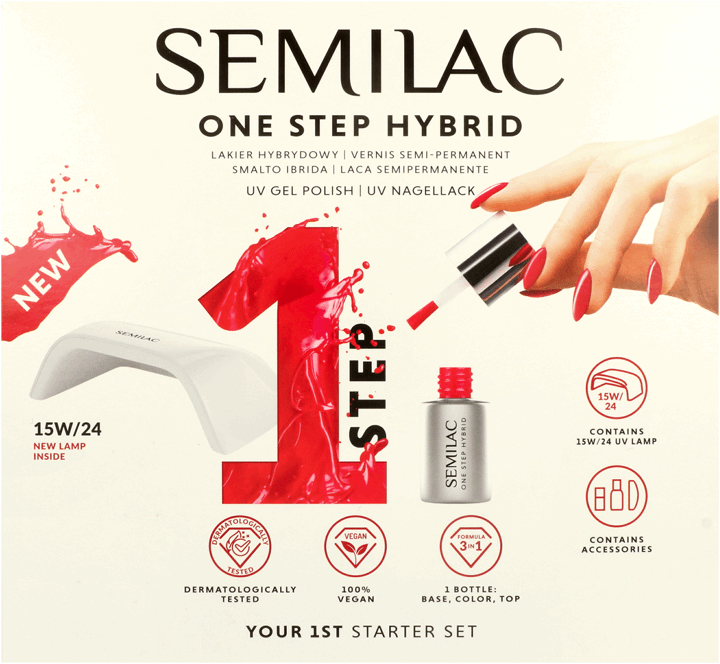 SEMILAC,zestaw  startowy do manicure hybrydowego One Step Hybrid,przód