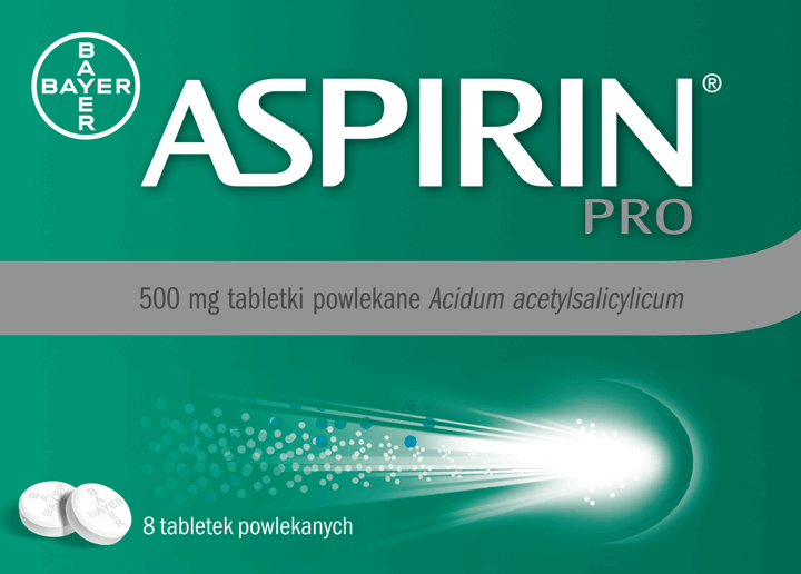 ASPIRIN,powlekane tabletki przeciwbólowe, 500 mg,przód