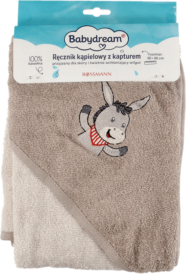 BABYDREAM,ręcznik z kapturem 80x80 cm,przód