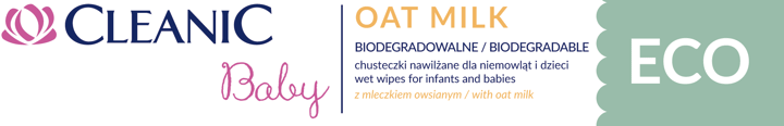 CLEANIC,biodegradowalne chusteczki nawilżane dla niemowląt i dzieci, z mleczkiem owsianym,lewa
