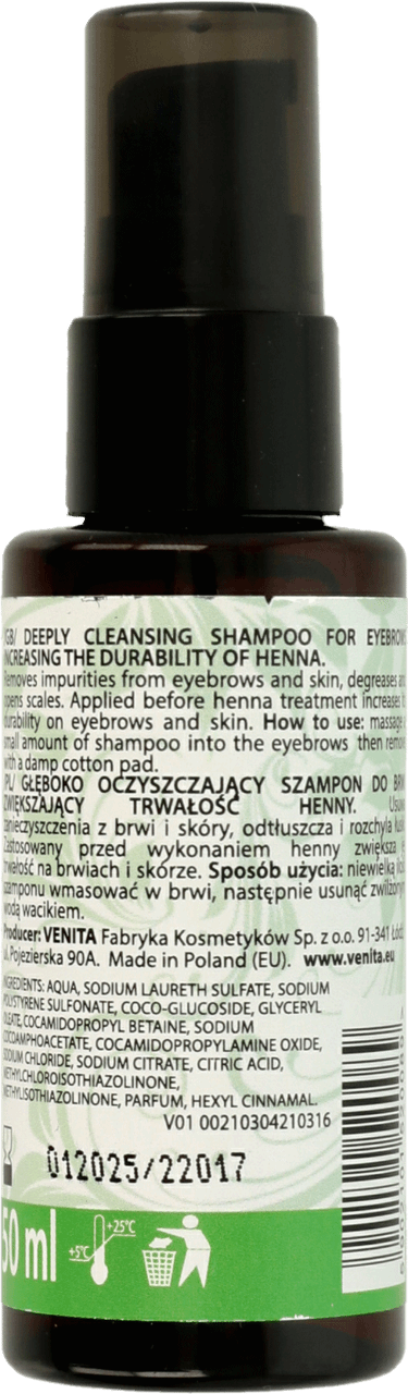 VENITA,oczyszczający szampon do brwi zwiększający trwałość henny,tył
