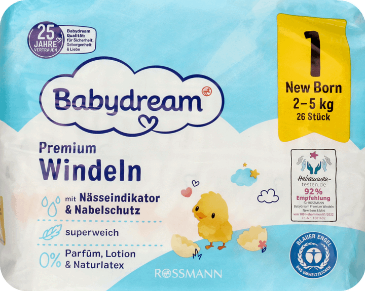 BABYDREAM,pieluszki dla dzieci New Born 1, 2-5 kg,przód