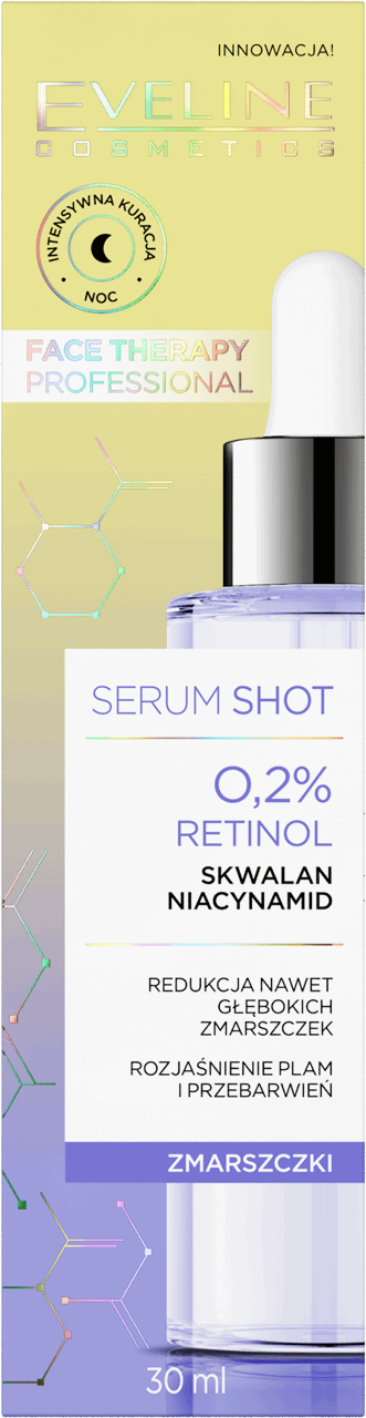 EVELINE COSMETICS,serum Shot 0,2% Retinol, Skwalan, Niacynamid, zmarszczki,przód