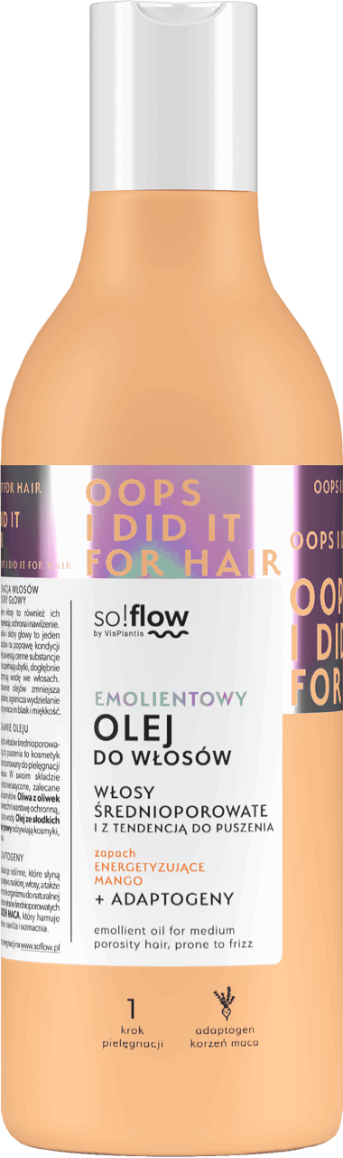 SO!FLOW,olej do włosów, włosy średnioporowate z tendencją do puszenia, zapach energetyzujące mango,przód