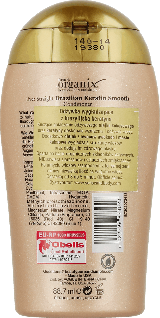 OGX, Brazilian Keratin Smooth, odżywka wygładzająca do włosów z ...