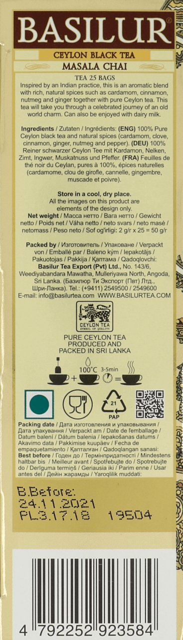 BASILUR,herbata Masala Chai,tył