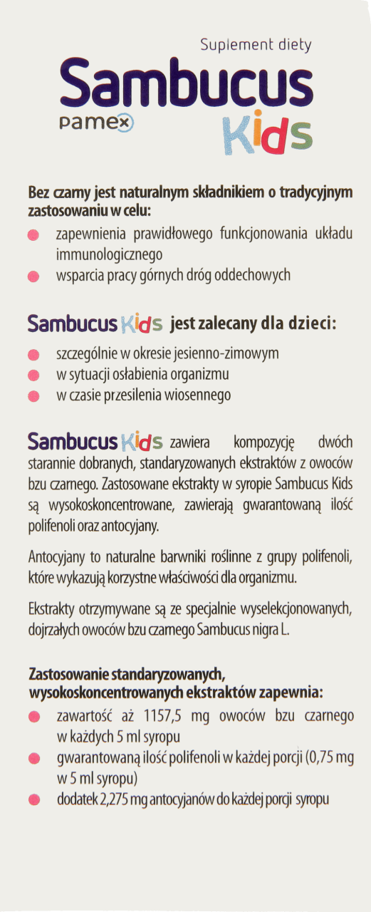 SAMBUCUS,standaryzowane ekstrakty z owoców bzu czarnego o smaku malinowym,tył