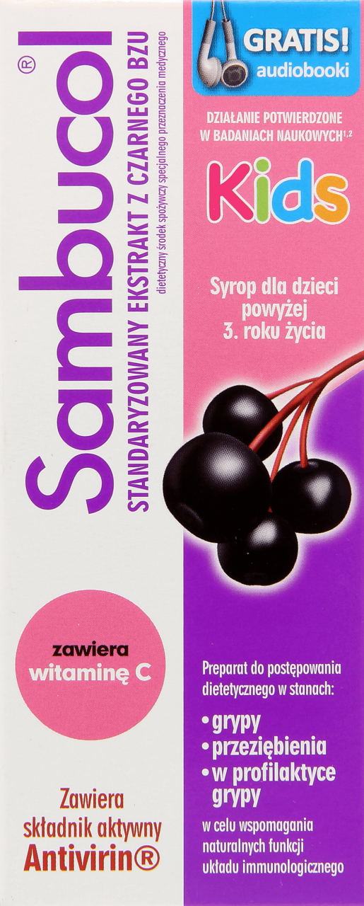 Syrop Z Czarnego Bzu Dla Dzieci Pan Tabletka SAMBUCOL, Kids, standaryzowany ekstrakt z czarnego bzu syrop dla dzieci
